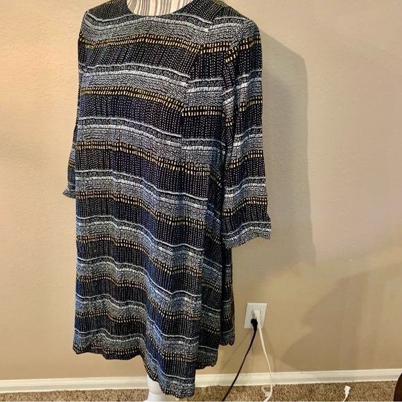 H&M Tunic Top Sz 10 Black Geometric Pattern White Yellow 100% Viscose Boho - Picture 6 of 15